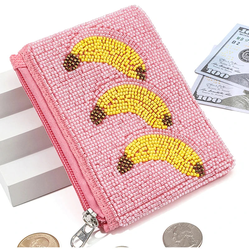 Boho Beaded Coin Purse with Coconut Tree Design