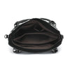 A black women's classic cow print PU leather tote bag shown open.