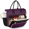 Sac cabas violet à multiples poches avec anses noires et une poche avant, présenté en studio.