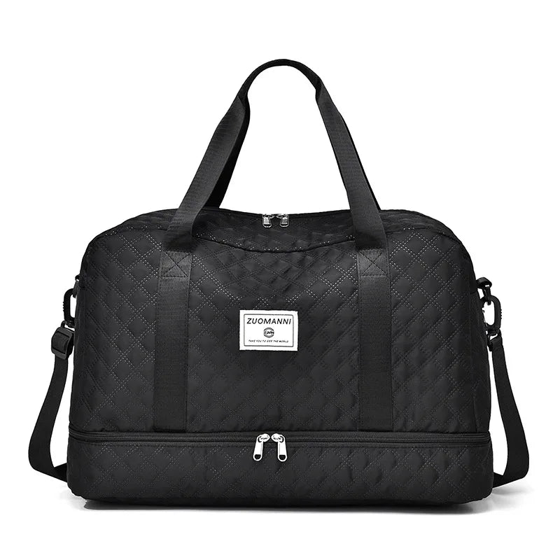 Black Zuomnni durable nylon travel duffle bag with padded handles