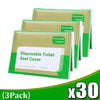 A pack of 30 disposable toilet seat covers in green and beige for hygienic use.