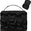 Bolsa organizadora de maquillaje portátil negra con compartimento con cremallera y una bolsa separada.