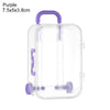 A clear purple miniature doll suitcase with a handle and latch.