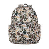 A camouflage patterned toddler backpack featuring brown, green, and tan animal prints.