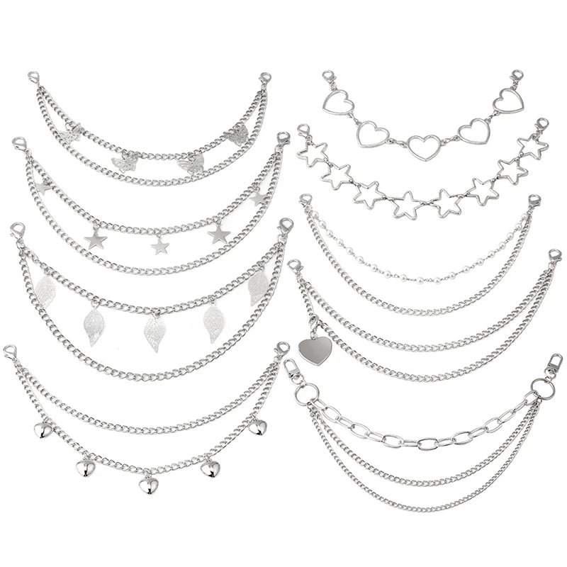 Silver decorative multi-layer chain strap with various pendants for bags