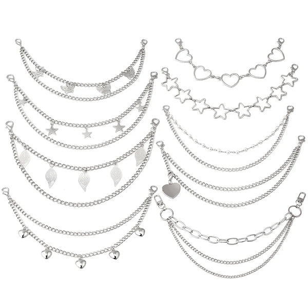 Silver decorative multi-layer chain strap with various pendants for bags