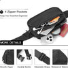Black multi-functional crossbody storage bag with four zipper pockets and adjustable straps