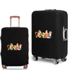 Black elastic luggage cover with a cartoon print featuring various animals.