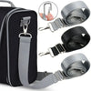 Adjustable wide strap for bags and cameras shown with a black backpack and various strap configurations.