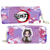 Purple and pink Demon Slayer themed PU leather pencil case with a zipper and a character design