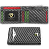 A black and silver slim leather card holder featuring a geometric pattern.