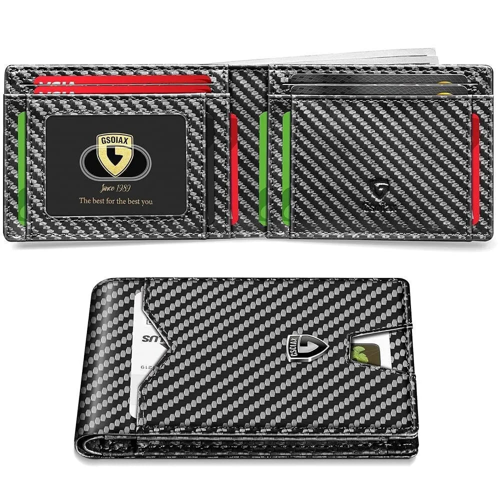 A black and silver slim leather card holder featuring a geometric pattern.