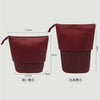 A maroon stretchable PU leather makeup brush storage case shown in small and tall views.