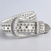 Silver decorative Western buckle belt adorned with clear rhinestones and silver studs.