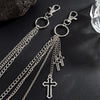 Silver punk star chain belt featuring a chain and cross pendants