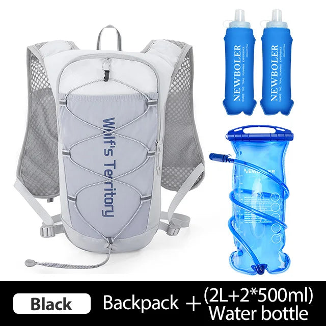 Black backpack and 2L water bottle set for lightweight hydration running