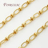 A close-up of thin, gold-colored jewelry chains used for DIY crafting.