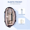 A quilted padded tote bag designed for a elastic pocket, showing examples of tumblers with and without handles.