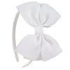 A white bow hairband is shown against a white background.