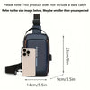 A dark blue and beige smartphone sling bag shown with size measurements.