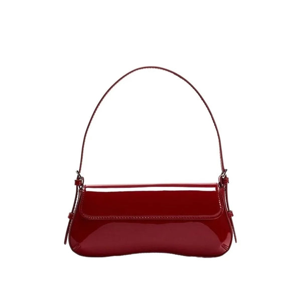 A deep red PU leather shoulder bag with an adjustable strap shown from the front.