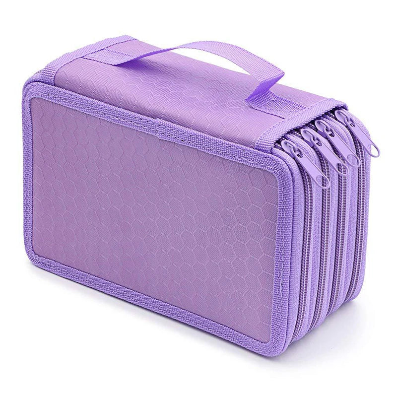 Purple large capacity pencil case with a zippered closure and dividers