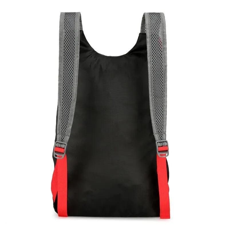 Black multifunctional outdoor folding backpack with gray straps