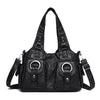 Schwarze Vintage-Soft-PU-Leder-Schultertasche mit silberner Hardware