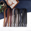Collection de bretelles pour sac à main en cuir PU ajustable, dans différentes nuances de brun et noir, disposées sur une sur