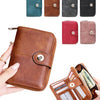 Various colors and styles of RFID blocking wallets shown alongside a brown leather wallet being held by a hand.