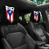 Black leopard print headrest covers for vehicle seats with patriotic graphic designs