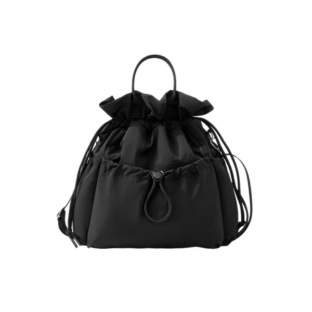 Black insulated waterproof lunch bag with drawstring closure