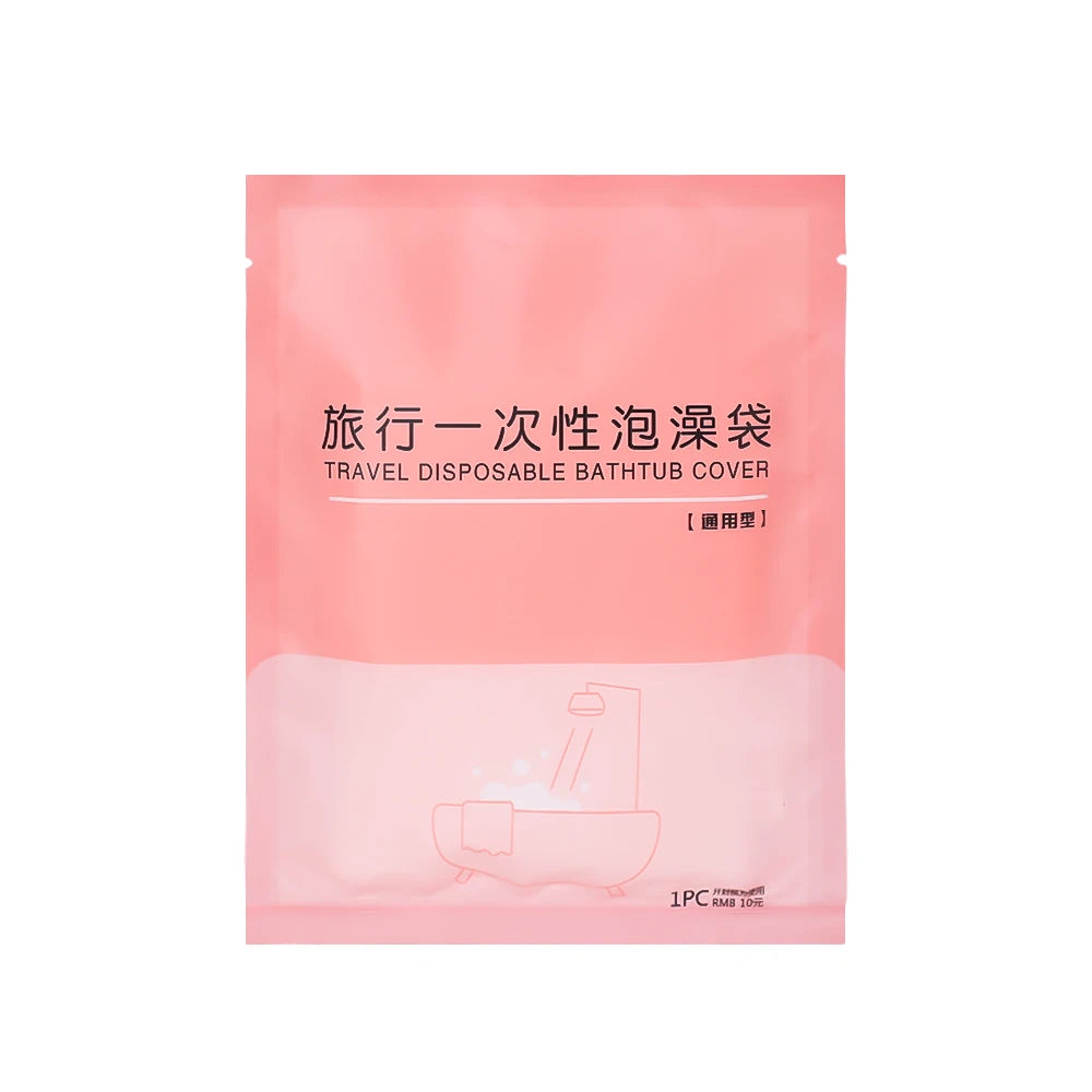 Pink disposable bathtub cover for travel