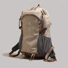 A tan and gray durable 80L waterproof hiking backpack shown from the front.