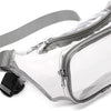 Clear waterproof transparent fanny pack with a gray strap and zipper.