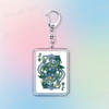 Silver keychain featuring a pixel art design of Deltarune chibi poker cards.