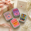 A set of portable metal storage boxes featuring a sardine print design, presented on a light background.