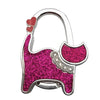 Silver cat-shaped handbag hooks with a pink glitter finish