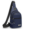 Navy blue men's casual multi-pocket shoulder bag with black strap and gold accent.