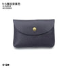 A dark purple genuine leather card holder with a gold-toned clasp.