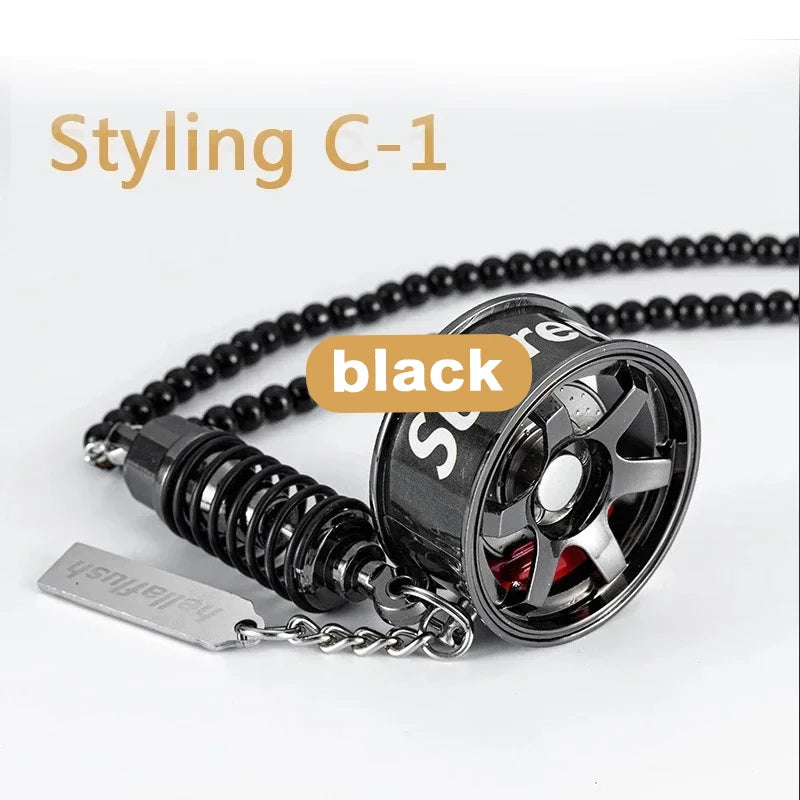 Black Styling C-1 alloy wheel hub brake disc rearview mirror pendant.
