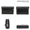 Pochette en cuir véritable noir pour homme, style rétro décontracté, vue sous plusieurs angles.