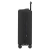 A black waterproof luggage protector cover with a handle and zipper.