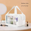 Medium white double-layer clear and dry wash bag with white straps shown on a white surface.