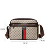 A brown men's letter print crossbody sling bag with a zippered front and leather strap.