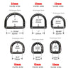 A set of D-shape metal spring ring clasps with various internal widths and thicknesses shown for bags and keychains.