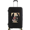 Black premium elastic luggage protective cover with a gold letter T design