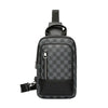 Black men's geometric pattern crossbody bag with a zipper and flap closure