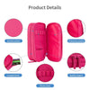 Pink fabric pencil case set showing various features like durable oxford material, protective pockets, compartments, and qual