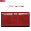 A maroon genuine cowhide leather clutch wallet shown flat on a white background.